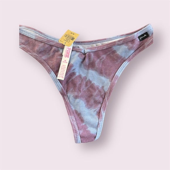 PINK Victorias Secret Purple Tie Dye Thong NWT Size M - Picture 1 of 8